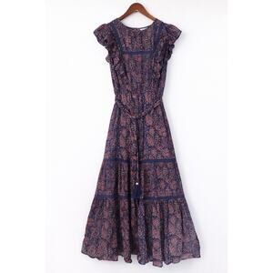 Kopal Maxi ANTROPOLOGIE STYLE XS Paisley 100% Handmade Tassel Tie Navy Red